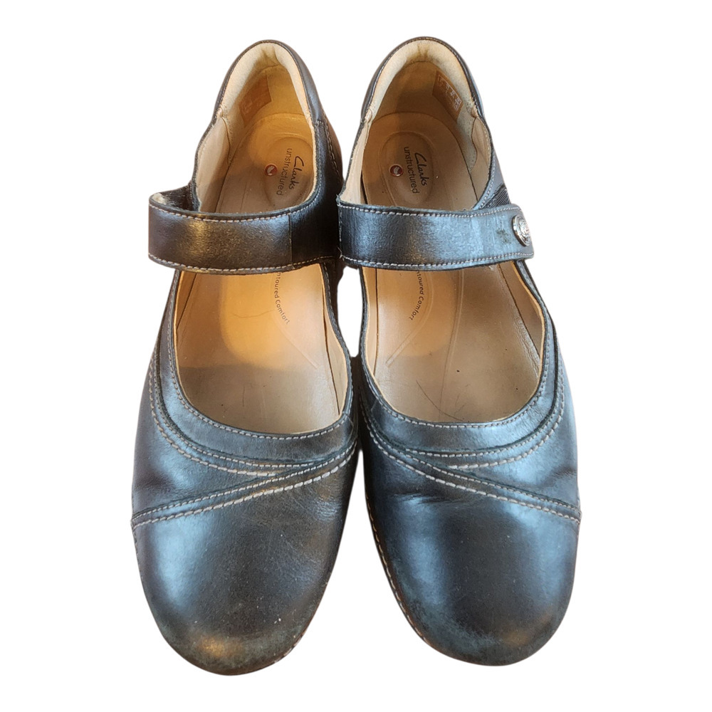 Clarks Unstructured sz 11 womens Mary Jane comfort shoes black leather‎